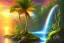 Placeholder: island waterfall palms twigs bubble spring sunset rainbow