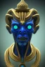 Placeholder: Blue alien, head, evil, black eyes, blood, 8k, finely detailed, photo realistic, Anunnaki black male African Egyptian alien, cracks in the voodoo head, wicked, eyes, crown, Elephant, 8k, finely detailed, photo realistic, tiger turquoise skull head gold dragon space alien snow skeleton gold olmec silver crown silver eyes