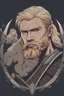 Placeholder: young guy, blonde short hair with beard, handsome, warrior, with weeapon in his hand, he is a viking