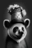 Placeholder: KOALA HEAD WEARING A JESTER HAT, BLACK AND WHITE