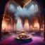 Placeholder: Luxurious persian palace, vapor, magic, genies, ifrit, extremely thick fog, interior, arabian nights, feast, hookah