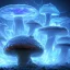 Placeholder: Spherical Frost metal magic armoured lightning Mycelium giant blob MUSHROOM flower erupting with BLUE FLAMES stars lANDSCAPE space