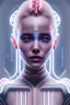 Placeholder: cyberpunk, head, women, portrai, tron sketch of a girl on lined paperA beautiful one nude body of a make up smiling woman blond long hair, alone, high key lighting, volumetric light high details with white stripes and blue eye, smiling with plump pink lips, flowers around, unreal engine petit prince belle fine, profil de trois quart, grand front cosmique, peau bleu cristalline, yeux bleu, perle sur le front long cheveux blond et rose etoilé, cristaux sur le corps, collier de grande princesse, l