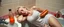 Placeholder: drunk albino woman with a hot dog in bread sleeping over in bathroom