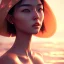 Placeholder: Asian women on the beach hot day atmospheric, realistic, unreal engine, lighting, octane render, perfect face, lips full, full body, pleasure