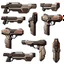 Placeholder: weapon for a videogame, sci-fi, ammo, futuristic, single, side-view, pistol