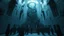 Placeholder: Many Stairs between walls and buildings in bleak prison, a big vertical spiral massive staircasel, the end of which cannot be seen, underneath many black human silhouette, dark blue and gray colors, cold, grim vibe, high detailed, surreal, dark, cinematic