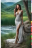 Placeholder: full shot body photo of the most beautiful artwork in the world featuring model, happy mood, High Detail, dramatic, photo realistic, ultra sharp, ultra hd, hyper realistic, ultra realistic, ((((dress)))), trending on artstation, sharp focus, studio photo, intricate details, highly detailed, standing in nice pose in country side with river ,water fall ,rocky valley,mountains at background, pretty clouds