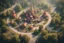Placeholder: Theme park in the style of Slavic old fairy tales, roads, bird's-eye view