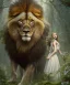 Placeholder: Young beautiful girl with floral crown standing next to a majestic, stunning lion on nature forest path, Chronicles of Narnia, 8k resolution, high-quality, fine-detail, iridescent, intricate, digital art, detailed matte, volumetric lighting, beautiful, illustration, 3D octane render, brian froud, howard lyon, selina french, anna dittmann, annie stokes, lisa parker, greg rutowski,