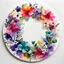 Placeholder: watercolor and alcohol ink, flowery, big round wreath, white inside the circle, white background, minimal