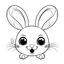 Placeholder: create a 2d black outline, "scary kawaii plush rabbit with buttons for eyes coloring book for kids", coloring page, low details design, black contour, coloring page design, simple background, colorful , card style, coloring page for kids, white background, sketch style,