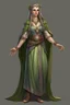 Placeholder: female adult high elf druid wearing medieval clothes with hands behind her back