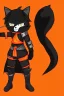 Placeholder: cat 2d, knight, ninja, black fur,full body, orange torn coat,game character, strong, anime, chibi