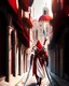 Placeholder: Assassin creed con dagas y espadas caminando por Venezia arte digital hiperdetallado detalles intrincados obra de arte rojo blanco 8k