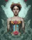 Placeholder: upper bust portrait, the queen of butterflies, corset, intricate metal work flower crown, in a field of roses, flower tattoos, 8k resolution concept art, dynamic lighting, intricately detailed, hyperdetailed, beautiful, ethereal, elegant, golden hour, (butterfly), gothic