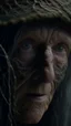 Placeholder: A hyperrealistic shot of an old witch head out of a spider web, intricate details, soft natural light, screen captured from 4K Blu-ray