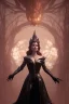 Placeholder: Geena Davis as evil queen in black leather gown, evil, busty, cleavage, curvy, angry, stern look. character design by cory loftis, fenghua zhong, ryohei hase, ismail inceoglu and ruan jia. unreal engine 5, artistic lighting, highly detailed, photorealistic, fantasy