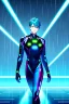 Placeholder: cyberpunk, neon blue, high technology, geometric figures, orbiting figures, cyberpunk suit, black and blue, epic, rain, neon blue suit, geometric figures orbiting around suit, exosuit, male