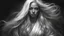 Placeholder: Sexy Mixed Female with long silver hair ,covered in robes . Chiaroscuro, hyper realism, realistic, highly detailed, high contrast black and white, sharp