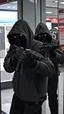 Placeholder: Bank robbery by hooded masked thieves carrying a machine guns