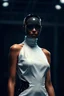 Placeholder: Ultra realistc exotic model texture , whit maikapp particular sfilando runway and dress futuristic pizzo ricamato esotic black flash techno