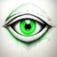 Placeholder: sketch, in white, one green eye, cubic style