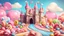 Placeholder: sweet candy background landscape, castle, road