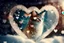 Placeholder: Double exposure, merged layers, Christmas fantasy, cat Christmas ornaments, gifts, double exposure, snowfall, heart, snowflakes, icy snowflakes, burlap, gems and sparkling glitter, sunshine