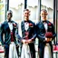 Placeholder: 3 black waiters with red and black different uniforms in luxury wedding hall