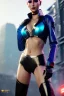 Placeholder: Futuristic fantasy character, portrait from waist up, physically fit, latex and leather attire, blue eyes, pastel hair, intricate eyeliner, vibrant eyeshadow, clear completion, soft lighting, 4k resolution, intricate details, insanely detailed, colorful cityscape background, masterpiece, expert, cinematic smooth, retroanime style, realistic details, no helmet