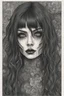 Placeholder: create a disturbing horror portrait of a dark haired, savage, gothpunk vampire girl with highly detailed , sharply defined hair and facial features, in a dark, otherworldly London in the style of Junji Ito, precisely drawn, inked, with dramatic edges,