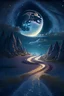 Placeholder: A beautiful 3D fantasy night landscape with an enchanted glittering moon and a widespread road that leads to a magical horizon