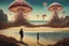 Placeholder: Standing on a beach of an alien world, watching mushrooms with jellyfish tentacles in the sky, photorealistic, Deep Colour, Fantastical, Intricate Detail, sunshine