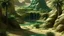 Placeholder: Oasis in a hollow mountain with alien reliefs