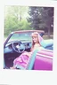 Placeholder: Vintage polaroid of a hippie car,crochet, purple, turquoise, Priscilla presley