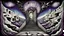 Placeholder: painted inner world with uncontrolled mind and neurodivergens soul, floating doors on sky, over surreal cracked weird empty land . neverending brockened stairs,. dark purple, gray, black, white, brown, malachit, cream color. Whimsical style of Chagall , of Anna Dittman. No people in picture, weird absurd beauty nightmare, black rawen, in background fade neuron network-web, surreal vibe, no humans