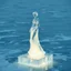 Placeholder: A cinematic miracle scene. An artistic ice sculpture of a woman wearing an elegant, flowing gown stands on an ice block in a frozen sea. The clear ice begins to melt
