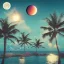 Placeholder: 1980's vaporwave aesthetic palm trees with lightning with lunar eclipse moon crescent in the ocean waves sunset