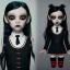 Placeholder: Jenna ortega with wednesday addams black dress,soft goth libstick, wednesday addams make up, overknee socks, dramatic lighting, highly detailed oil painting, volumetric lighting