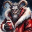 Placeholder: Watercolor oil paint. Medium shot. A Burtonesque Krampus wears a tattered dark red outfit with dingy white fur trim. He looks directly at the viewer holding an empty black Santa sack. Winter background. Caption reads "Krampus commands you to get in the sack." Hyperrealistic splash art concept art. Intricately detailed. Vibrant color depth. Dramatic 2/3 face angle. Side lighting. Colorful background. masterpiece, best quality, 8k, intricate, trending on artstation.