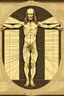 Placeholder: Leonardo da Vinci's Vitruvian man against the background of the matrix and the crumbling ones and zeroes.Solid science fiction, high resolution. Clear elaboration of all the details.