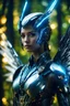 Placeholder: Close up Facing Front night Photography Realistic High Details,Natural Beauty,Beautiful Angel Pretty woman cyborg cybernetic ,futuristic warframe armor,wings ,in Magical Forest full of lights colors,glowing in the dark, Photography Art Photoshoot Art Cinematic Soft Blur Colors