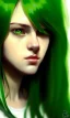 Placeholder: girl, cute, beautiful, green hair, casual clothes, head and shoulders portrait by Greg Rutkowski, long hair