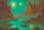 Placeholder: turquoise sky, lake, sci-fi, mountains, galactic cosmic influence, friedrich eckenfelder and hans am ende impressionism paintings