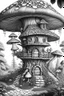 Placeholder: mushroom tree house in the forest Coloring Book for Adults and Kids, Instant Download, Grayscale Coloring Book