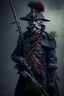 Placeholder: 70 years old victorian bloodborne soldier with a musket