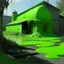 Placeholder: A lime green toxic facility covered in slime painted by Birge Harrison