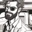 Placeholder: young man with scraggly hair and beard stubble in sunglasses with an evil smirk comic book character