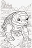 Placeholder: blank colouring book, white blank background, simple picture for toddlers, turtle pet, disney and pixar style